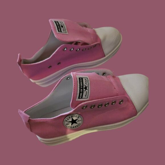 NWOT FASHION-KING OF FOREST-PINK CANVAS LACEUP-PLATFORM SNEAKERS SZ9.5 - Picture 3 of 10
